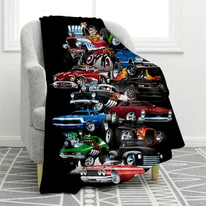 1pc Ultra-Soft Plush Sports Car Print Blanket - Cozy Travel, Sofa, Bed, and Home Decor Accessory with Vibrant Colors - Ideal Birthday or Holiday Gift for Boys and Teens, Suitable for All Seasons