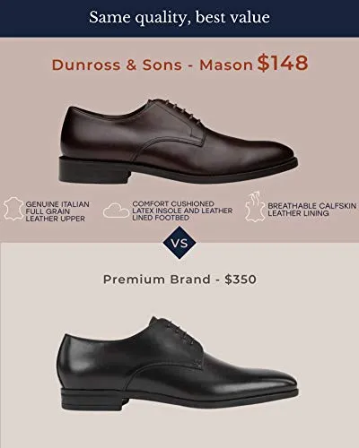 Dunross & Sons Mason Men's Classic Oxford. Premium Lace-Up Dress Shoes with a Breathable Naturally Tanned Leather Lining and Durable Non-Slip Rubber Sole. (8, Espresso)