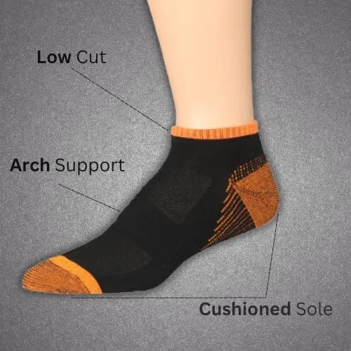 JAMES FIALLO Men's 12-Pairs Black Heather Grey And Orange Vibrant Athletic Socks